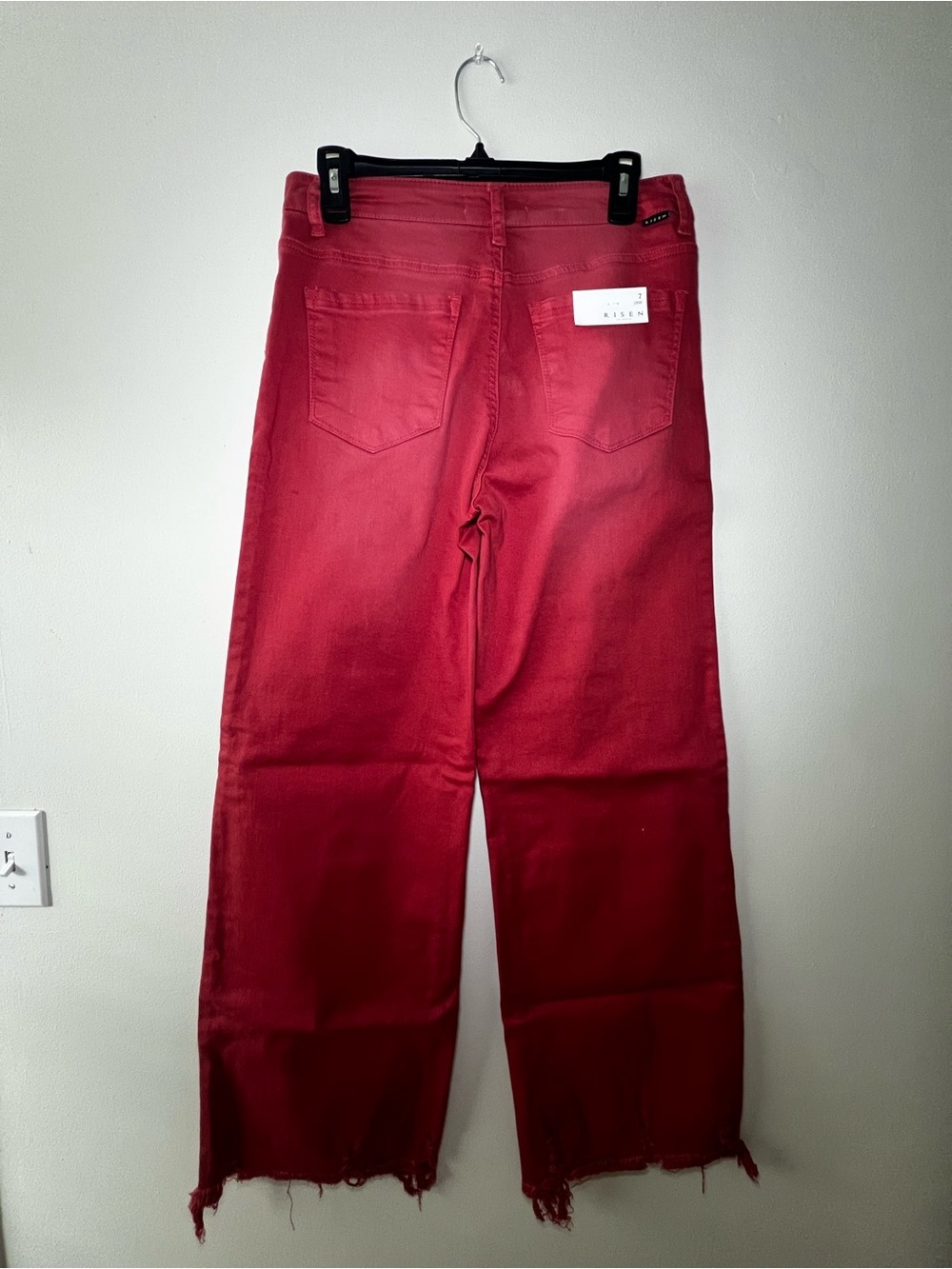 Risen Jeans Wide-Leg Frayed Hem Jeans in Color Brick - Picture 3 of 4